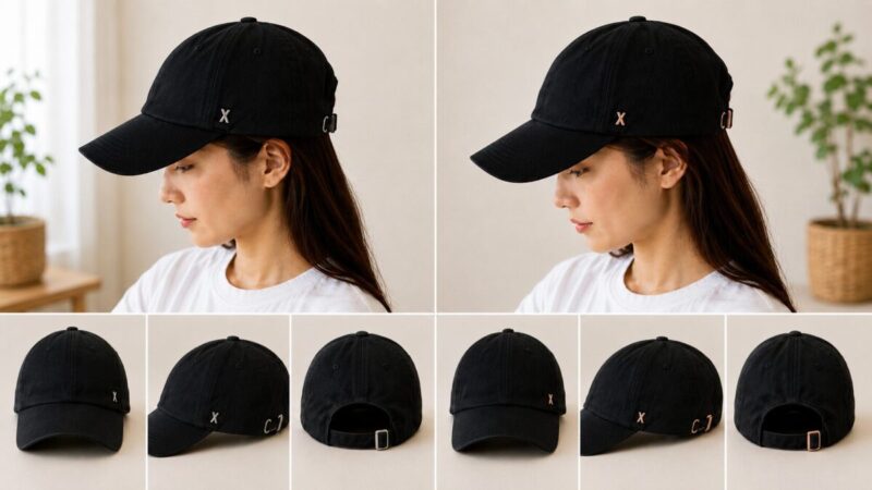 シルバー調とローズゴールド調の側面アクセントが異なる黒いソフトキャップを比較した画像