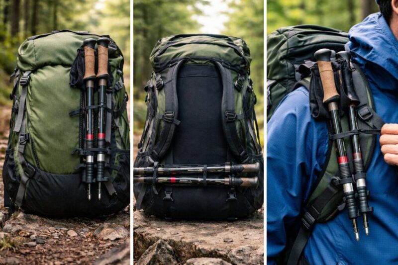 ザックへの固定位置3パターンが分かる比較イメージ