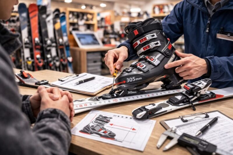 ブーツのソール長を確認して調整依頼を進めるイメージ