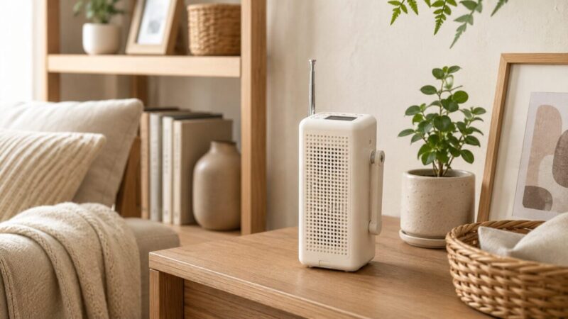 部屋に置きやすいシンプルな手回し充電ラジオ