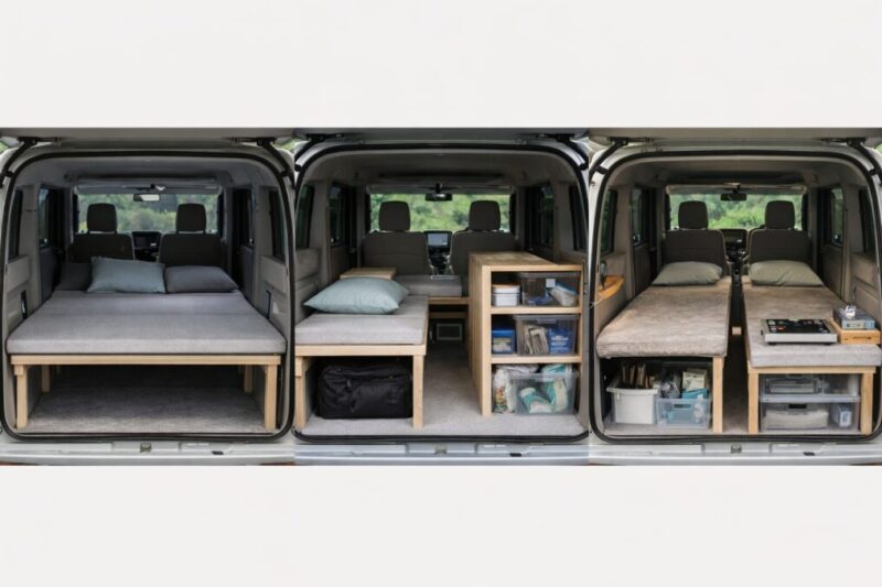 車中泊レイアウトの違いがわかる軽バンの比較イメージ