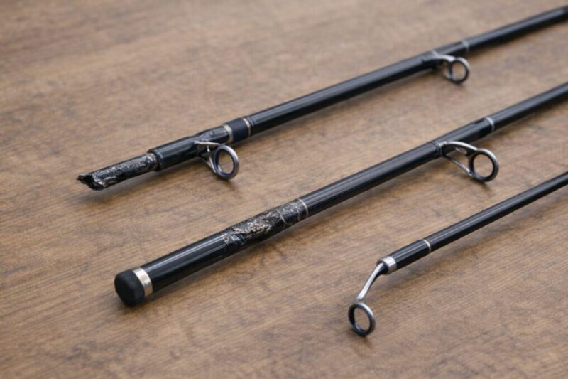 買取不可になりやすい釣竿の傷や破損例を示したイメージ
