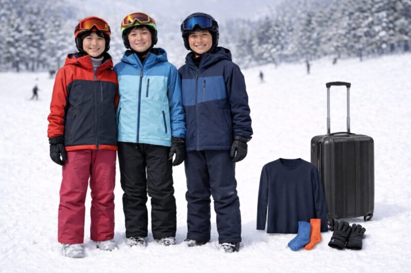 修学旅行のスキー準備で下に着る服と持ち物を確認するイメージ