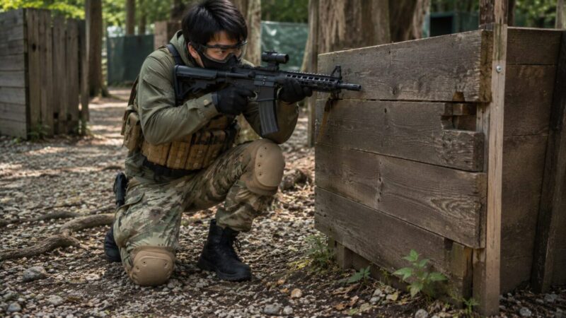 砂利や木の根がある屋外サバゲーフィールドで膝を守るニーパッド