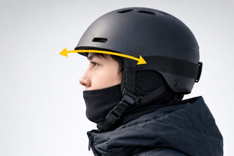 ヘルメットの正しいかぶり位置を示す図