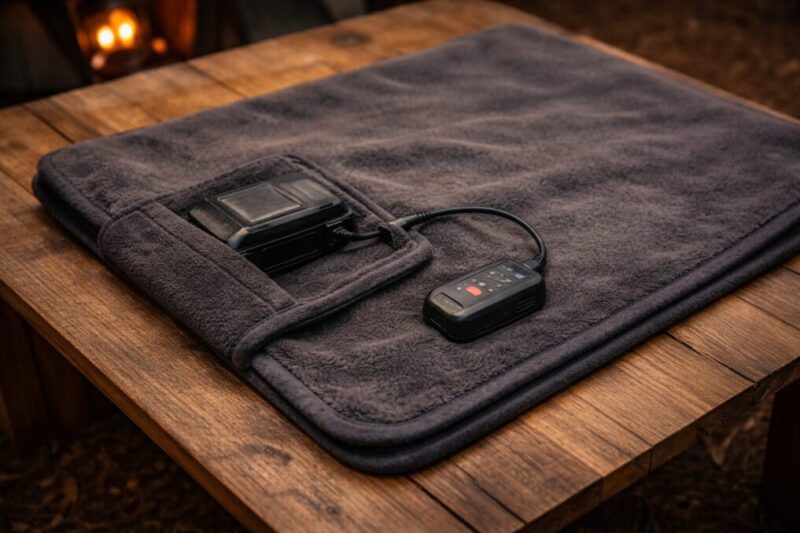 電気毛布の端ポケットとコントローラー部分が分かる俯瞰写真