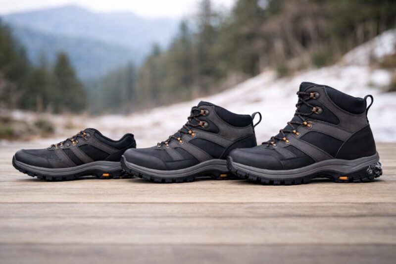 カットの違いで変わる足首のホールド感を比較する登山靴