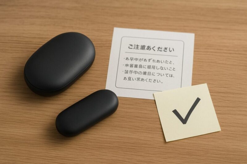 購入前に安全表示や注意点を確認するイメージ