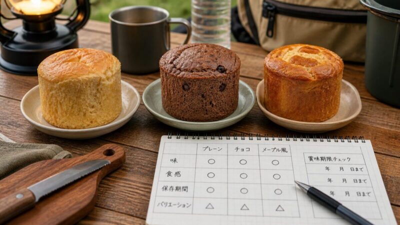 味や食感や保存期間で非常食パンを比較するイメージ