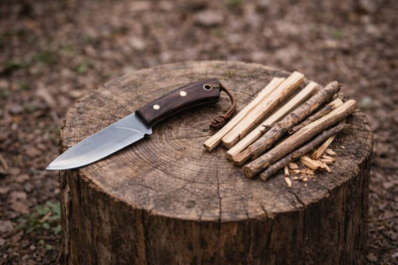 バトニング向きの刃厚や背の形を確認するイメージ