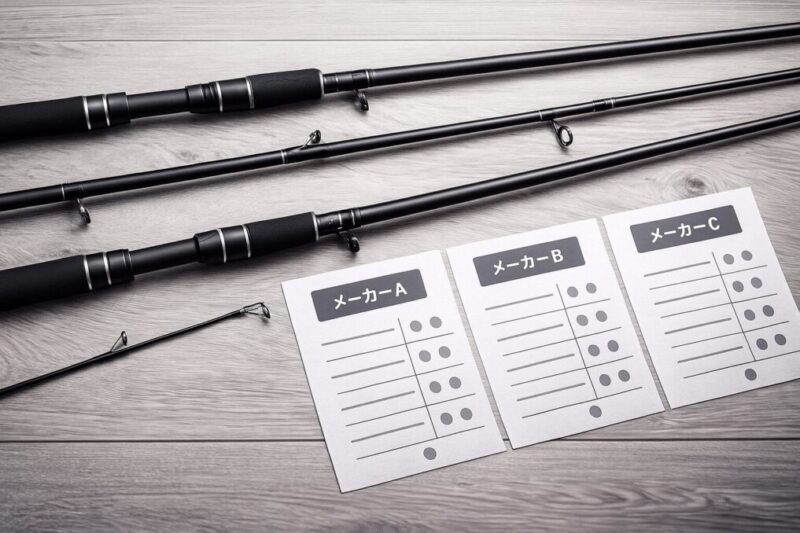 「複数の無地シーバスロッドを比較しているイメージ写真」