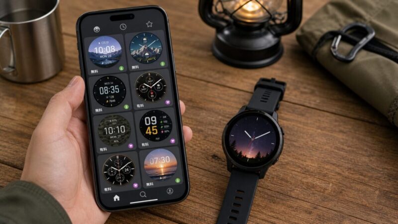 スマートウォッチ用の文字盤一覧から無料や有料デザインを選んでいるイメージ