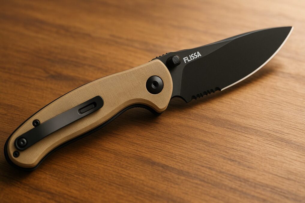 flissaの折りたたみナイフの外観とAxisロックが分かる静物。