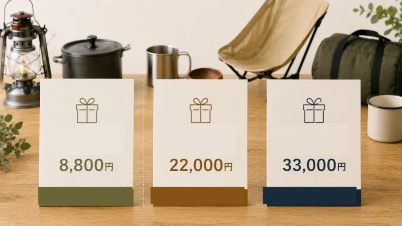 8,800円・22,000円・33,000円の3つのギフト価格帯を比較したイメージ