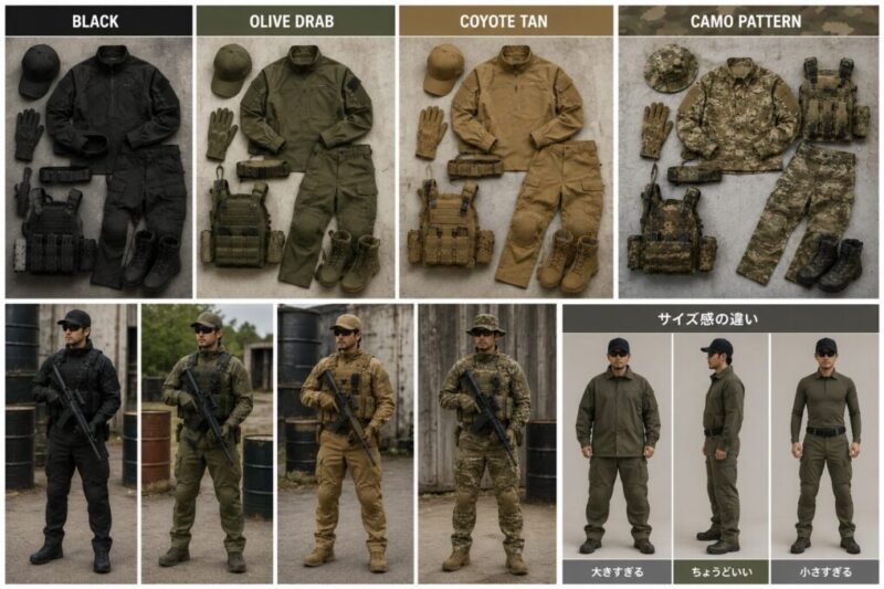 かっこいいサバゲー装備に見せる色合わせとサイズ感の例