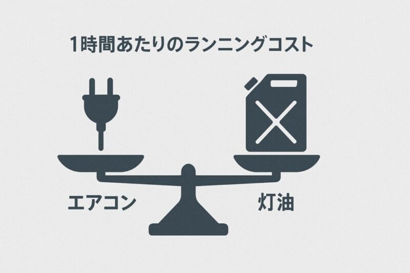 エアコンと灯油のコスト比較イメージ。
