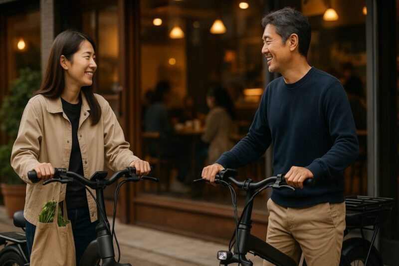 カフェ前でユーザー同士が談笑イメージ
