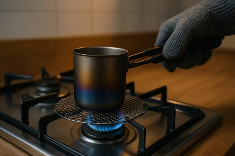 ガスコンロで遠火・回転しながら均一に焼き入れする手順