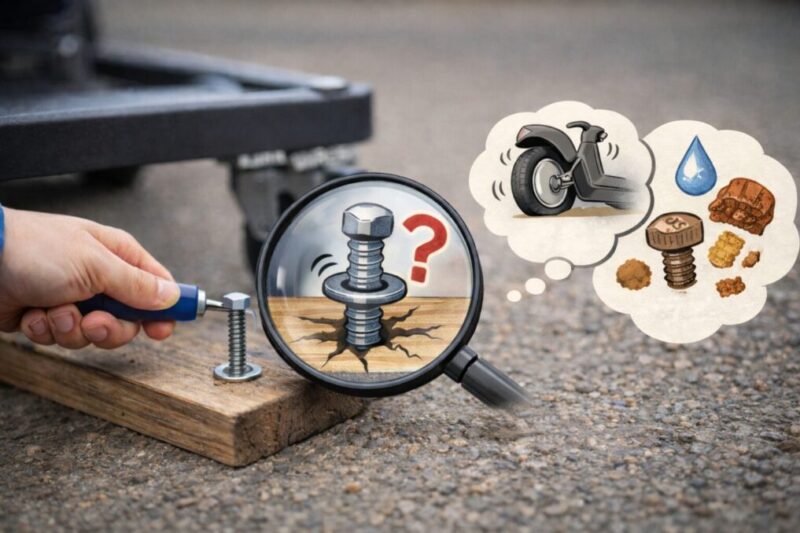 キャリーカートの底板を補強している作業風景