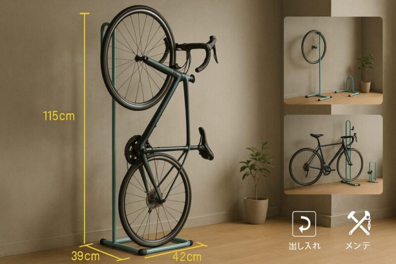 ゴリックスの自転車スタンドを縦置き中心に3WAYで使うイメージ。