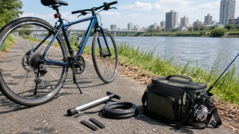 サイクリングと釣りに持っていく携帯ポンプと修理キット