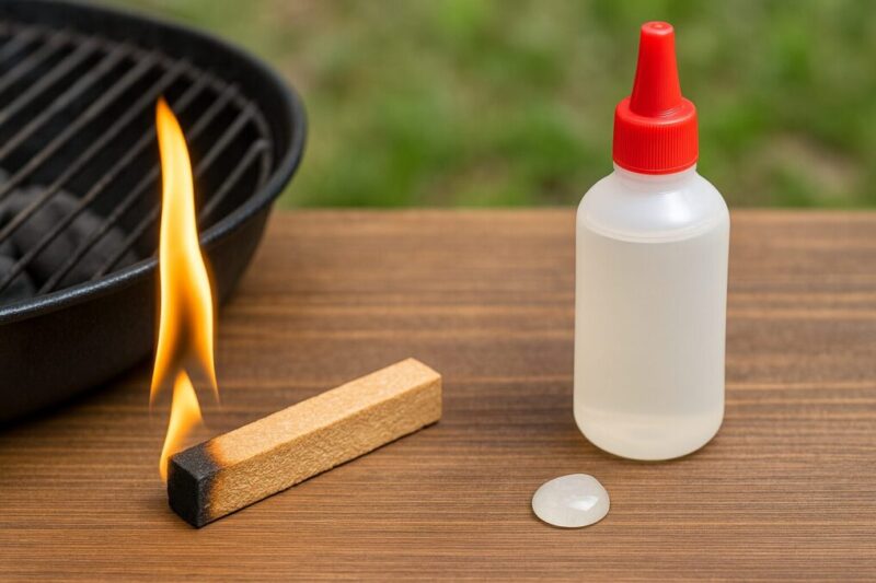 ジェル着火剤とマッチ型の使い分けを表す比較イメージ。