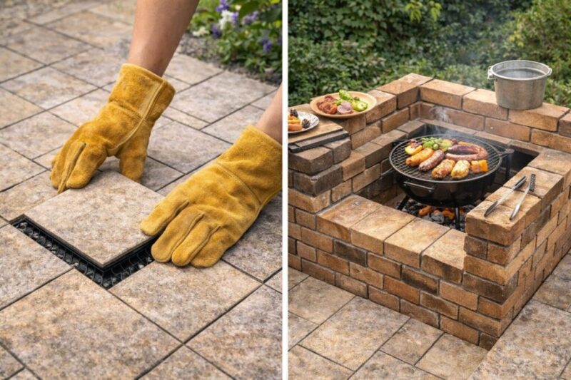 ジョイントタイルと耐火レンガでDIYした庭バーベキュー設備
