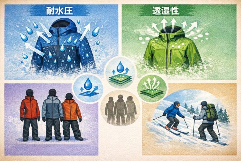 スキーウェア選びで確認したい耐水圧や透湿性などの比較ポイント