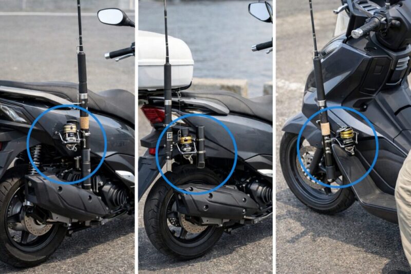 スクーターの釣竿固定位置を比較するイメージ