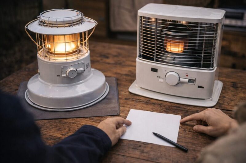 ストーブの種類を比較して選び分けるイメージ