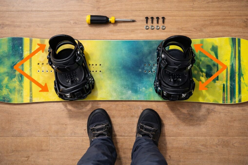 スノーボードのビンディング取り付けを自分で行うための道具と全体配置イメージ