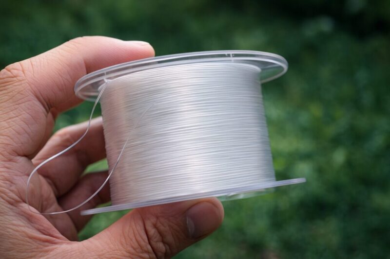 スピニングリールから出たナイロンラインのしなやかさを指先で確かめる日本人アングラーの手元