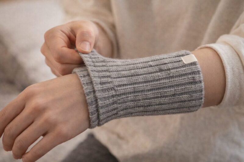 ズレ落ちを防ぐために位置を調整して装着している手元の写真