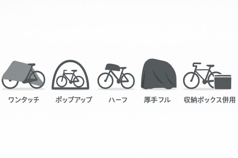 タイプ別のアイコンを並べたシンプルな比較インフォグラフィックイメージ