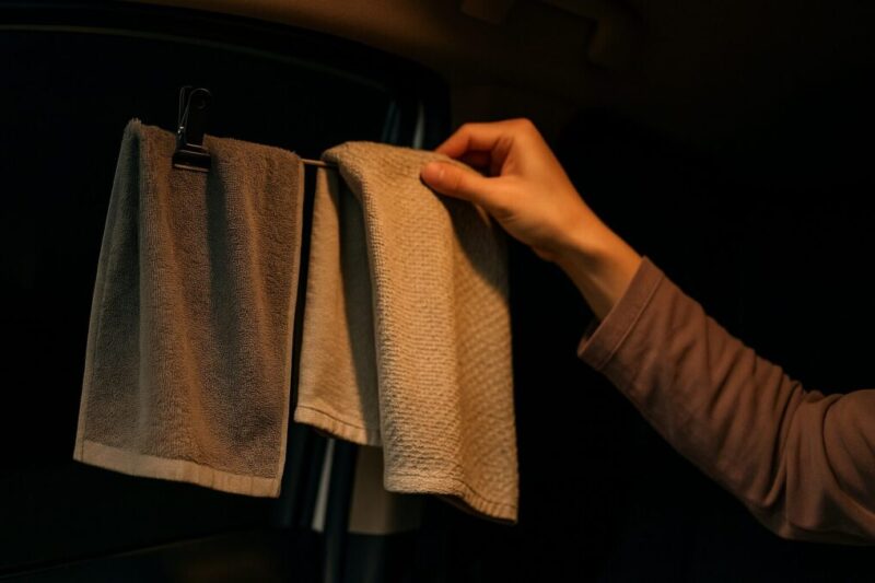 タオルやブランケットを使って窓を簡易的に目隠しする方法のイメージ