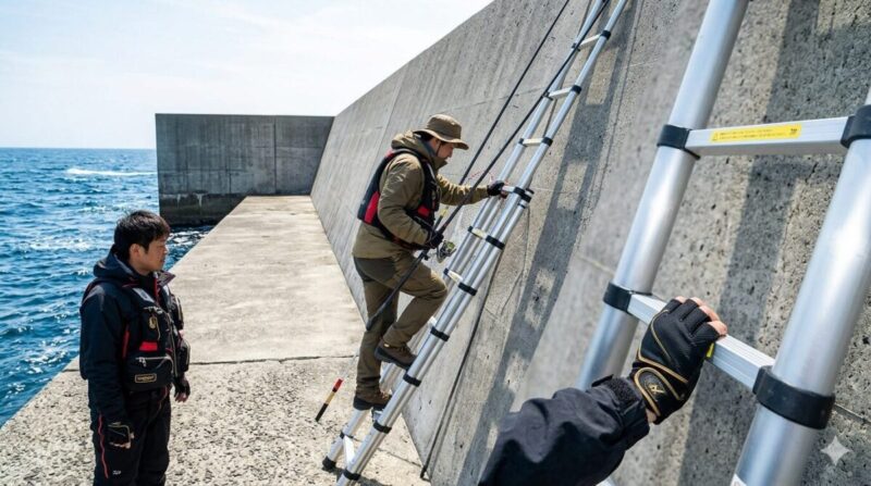 タモと他の装備のバランスを考慮した釣り人。