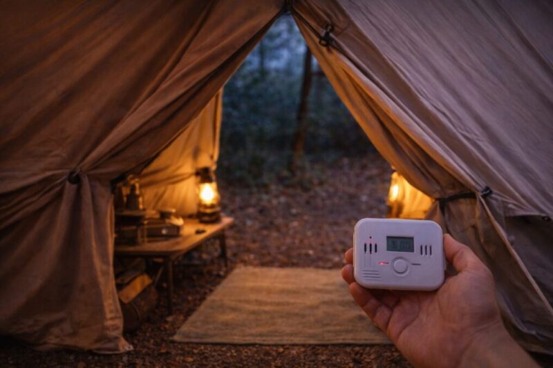 テント内利用では換気と検知が重要になることを示すイメージ