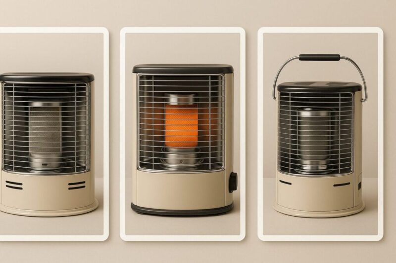 デカ暖iiを含むカセットガスストーブ本体を3パターン並べ、世代ごとの見た目と仕様の違いを比較できるイメージ