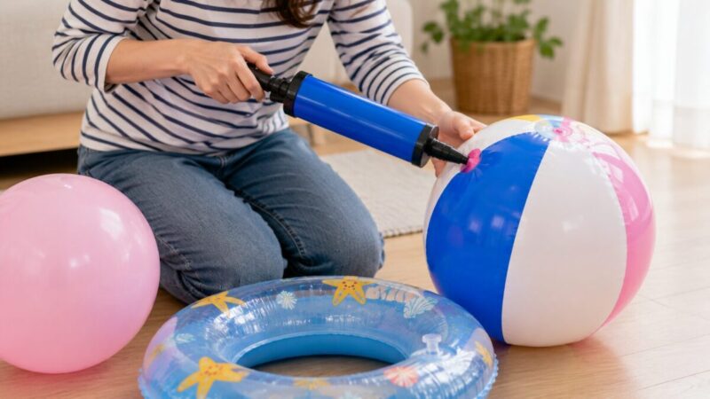 ハンドポンプでビーチボールや風船に空気を入れる準備