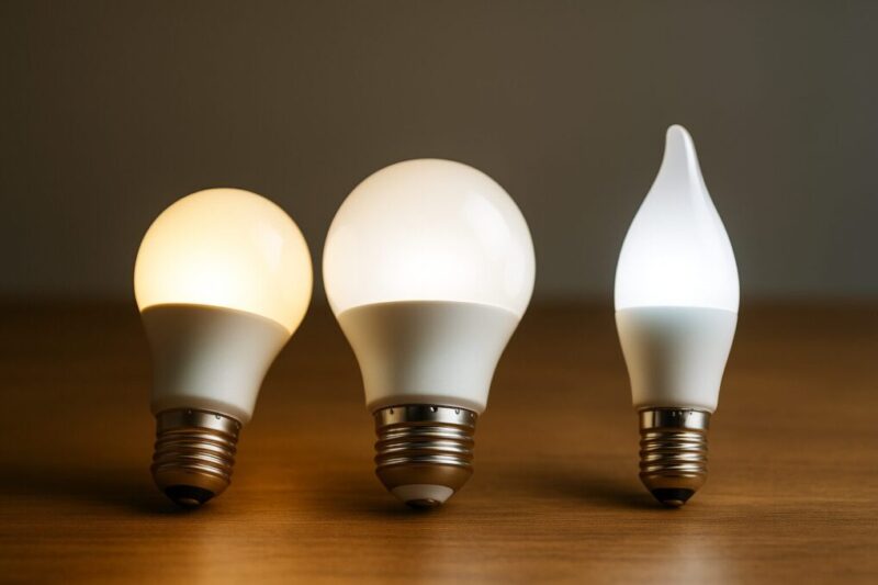 パナソニックと他社LED電球を想起させる形状の異なる3本のLED電球を比較した写真イメージ