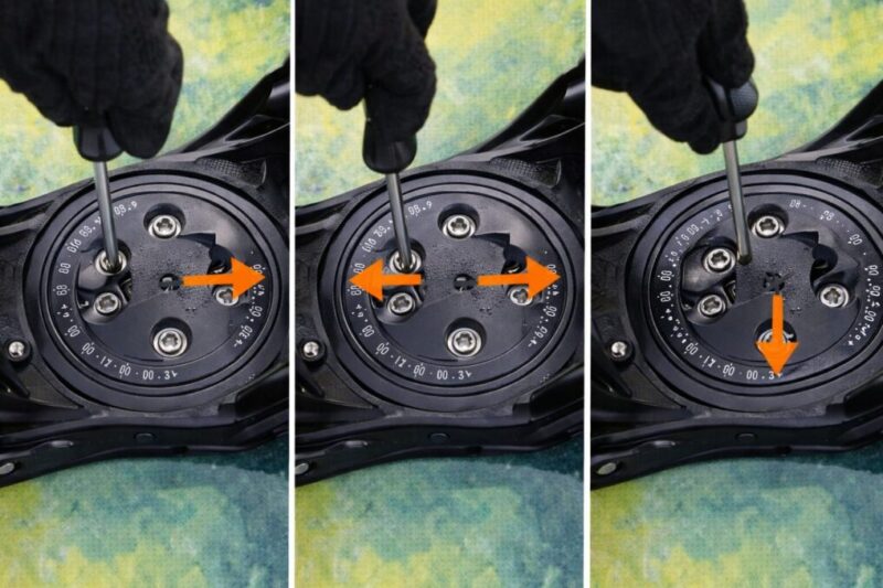 ネジを対角に締めてズレを防ぐビンディング取り付け手順