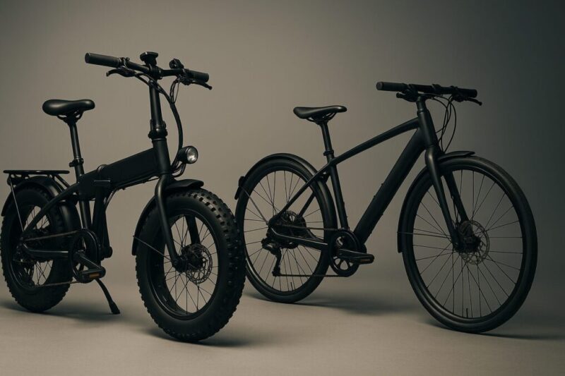 ファットタイヤ折りたたみe-bikeと細身のコミューターe-bikeの比較イメージ