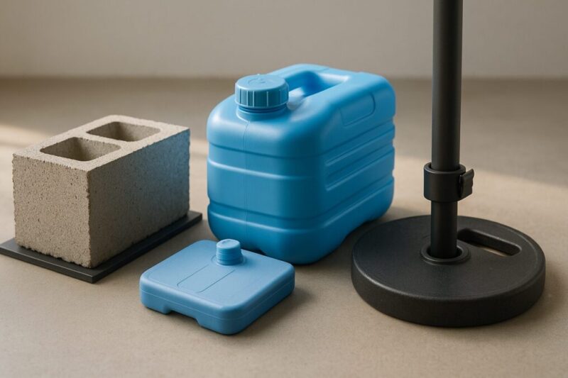 ペグ代用品の種類と必要重量の目安。