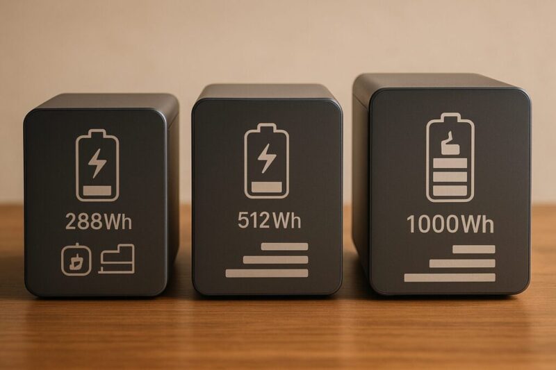 ポータブル電源容量ごとの稼働時間の目安図。