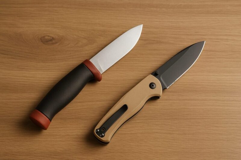 モーラ系固定刃とflissa系折りたたみを同条件で並べ、使い分けの違いを視覚化した比較写真。