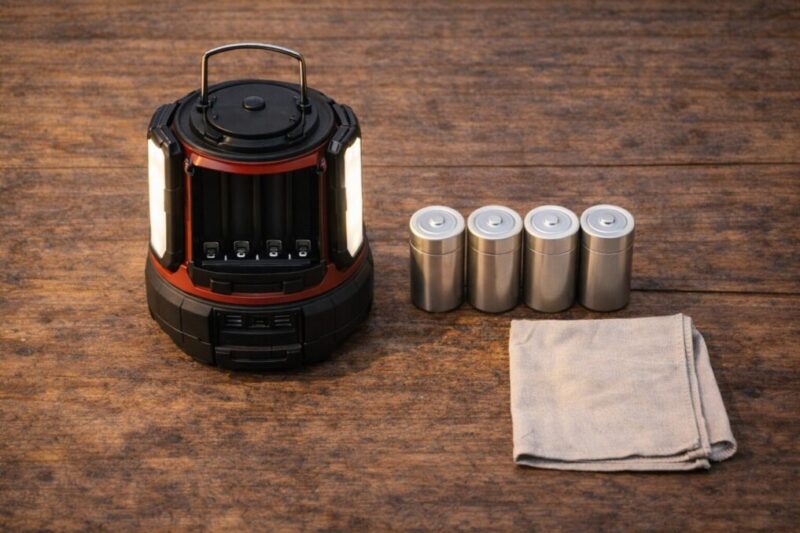 ランタンの電池交換を安全に行う準備のイメージ