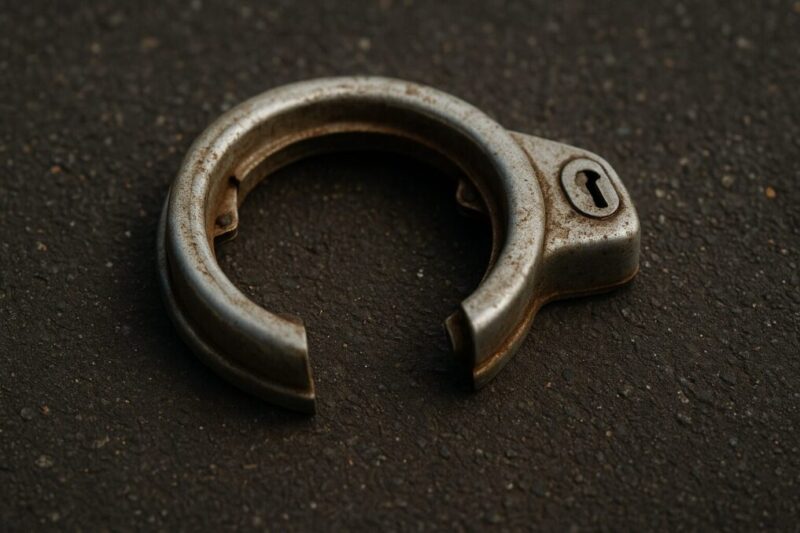 リング錠が固着・異物で動きにくい状態を示す接写。