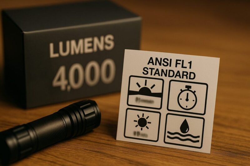 ルーメン表記と規格ラベルを見比べるイメージ。