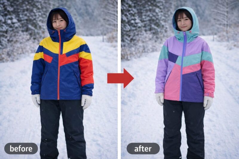 レトロなスキーウェアをダサく見せない配色と合わせ方の比較イメージ