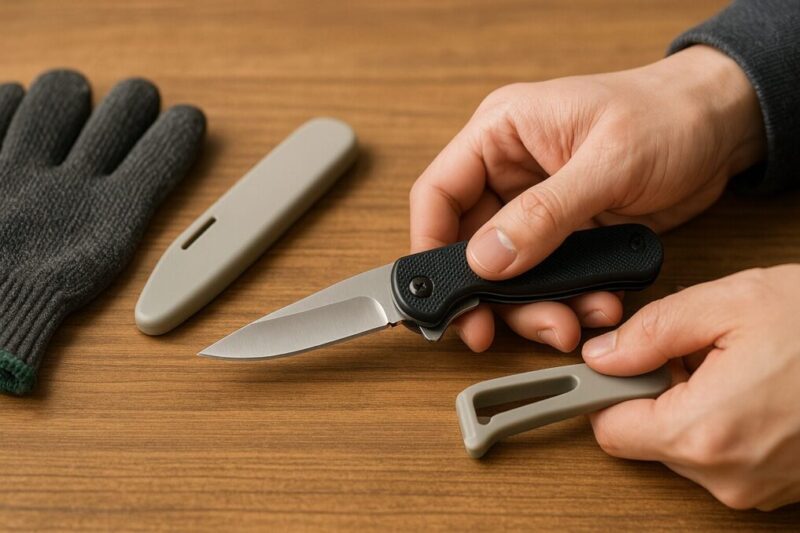 ロック機構と滑りにくい握りを確認している安全チェックのイメージ